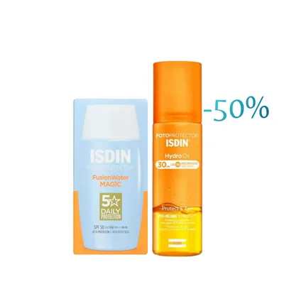🎁 PACK 🎁 – ISDIN Fotoprotector Fusion Water Magic 50ml+Hydro Oil 200ml -50% Pack