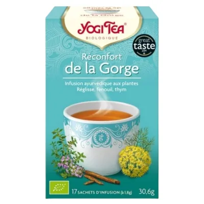 YOGI TEA – Reconfort de la Gorge Infusion Ayurvedique Reglisse, Fenouil et Thym Sachets Bio – 17u