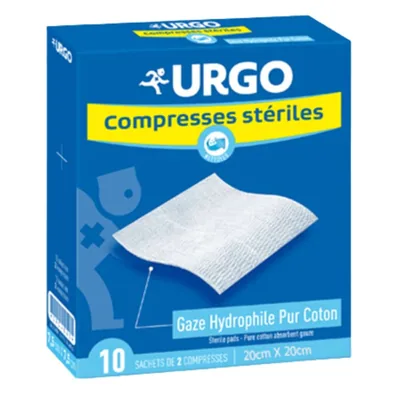 URGO – Compresses Steriles de Gaze Hydrophile Pur Coton 30x30cm – 10u