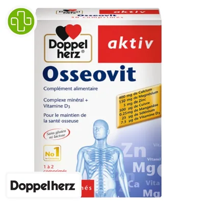 DOPPEL HERZ – Aktiv Osseovit Complexe Mineral + Vitamine D3 Maintient de la Sante Osseuse – 30 Comprimes