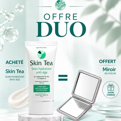 🎁 PACK 🎁 – DERMO-SOINS – Skin Tea Soin Hydratant Anti-Âge – 40ml + 1 Miroir de Poche Offert