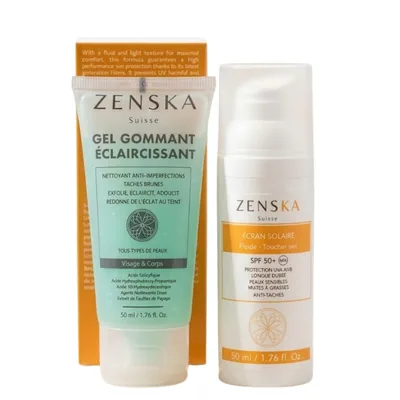 🎁 PACK 🎁 – ZENSKA – Ecran Solaire Fluide spf50+ 50ml+Gel Gommante 50ml pack