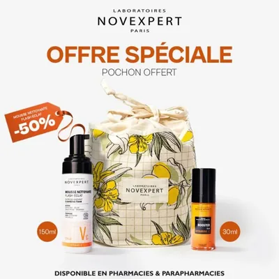 🎁 PACK 🎁 – NOVEXPERT – Booster Trousse 50%serum Booster Vit C+Mousse Flash Eclat