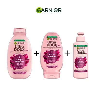 Garnier routine ultra doux grape shampo 200ml + après shampo 200ml + crème de soin 2-en-1 200 ml