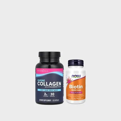 Pack Collagène Marin 2g (30 doses) + Acide Hyaluronique 120 Capsules (30 doses) + Biotine 5000 mcg 60 Capsules (60 doses) – Glow & Beauté