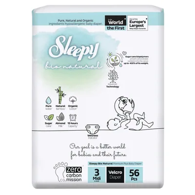 Sleepy Couches bio natural double jumbo Midi taille 3 – 56 unités / 4-9 Kg