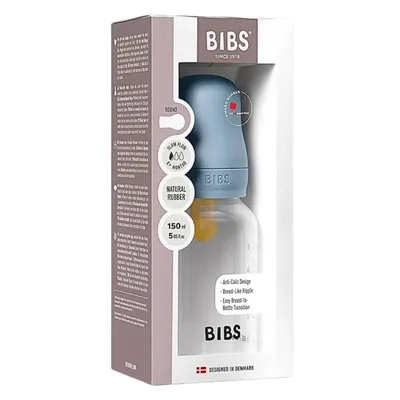Bibs Baby Bottle Round Latex 150 ml Slow Flow Baby Blue